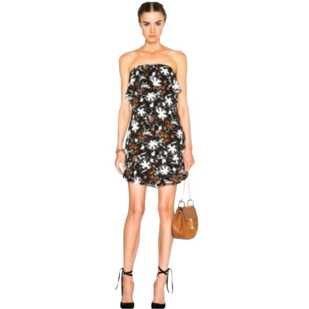 A.L.C. Womens Black Floral Silk Ruffle Off-The-Shoulder‎ Mini Dress Size 4 NEW